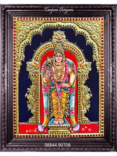 Handmade Thiruchendur Murugan Tanjore painting standing Murugan vel gold foil traditional temple artwork